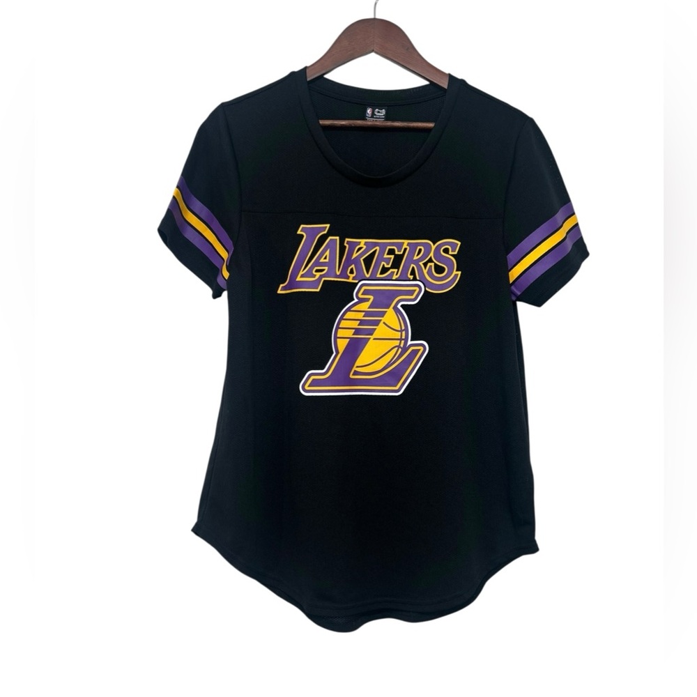 LA Lakers NBA Women’s Short Sleeve Black Pressed Jersey Lrg Soft Mesh Basketball